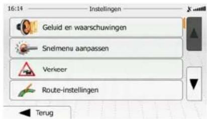16:14 Instellingen Geluid en waarschuwingen Snelmenu aanpassen Verkeer Route-instellingen Terug