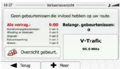 16:27 Verkeersverzicht Geen gebeurtenissen die invloed hebben op uw route. Alle vertrag.: 0:00 Belangr. gebeurtenissen: Dordrominggebeurtenissen: 0 van 5 Absluiting er blokkale: 0 van 0 Ongval: 0 van 0 Rijfbaanteparking: 0 van 3 Anore: 0 van 0 Overzicht gebeurt. V-Trafic 95.0 MHz Terug + Meer