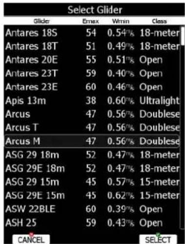 Select Glider Glider Emax Winin Class Antares 18S 54 0.54% 18-meter Antares 18T 51 0.49% 18-meter Antares 20E 55 0.51%Open Antares 23T 59 0.40%Open Antares 23E 60 0.46%Open Apis 13m 38 0.60%Ultralight Arcus 47 0.56%Doublese Arcus T 47 0.56%Doublese Arcus M 47 0.56%Doublese ASG 29 18m 52 0.47%18-meter ASG 29E 18m 52 0.47%18-meter ASG 29 15m 45 0.57%15-meter ASG 29E 15m 45 0.62%15-meter ASW 22BLE 60 0.39%Open ASH 25 59 0.43%Open CANCEL SELECT