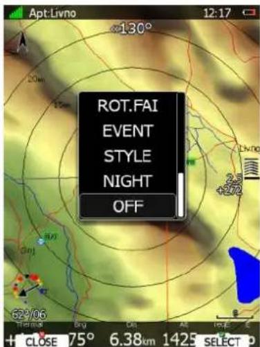 Apt:Livno 12:17 ROT.FAI EVENT STYLE NIGHT OFF 62/06 Temperature 75° 6.38km 1425 SELECT