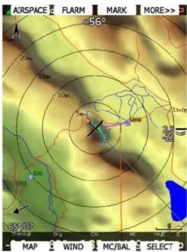 AIRSPACE FLARM MARK MORE>> 20m 10m 10m 5m Lima Ch-Dr 65°/07 Thems Bry Do All Select MAP WIND MC/BAL