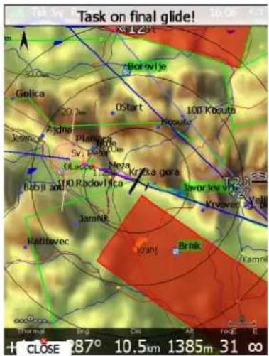 Task on final glide! Golica Borovlje Ostart 100 Kobouta Jedna Platvija Sv. Peralu Neja Krkka gora Javor jov v Krvaves Kabitavec Jarnik Drainj Brink Kamni + CLOSE 287° 10.5km 1385m 31 ∞