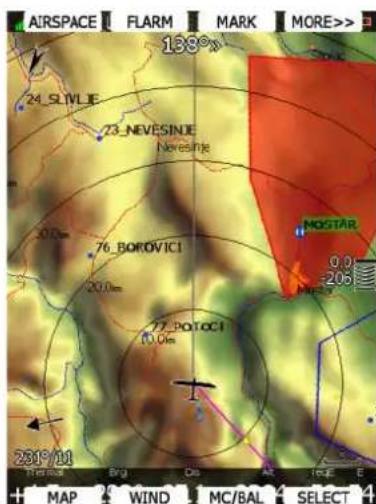 AIRSPACE FLARM MARK MORE>> 138° 24 SLIVIE 23 NEVESINJE NEVESINJE 76 BOROVICI 20.0m 27 POTOCI 10.0m MOSTAR 0.0 -205 2315/11 Thermal Brg Cel E MAP WIND MC/BAL SELECT 4
