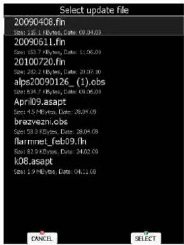 Select update file 20090408.fln Size: 145.1 KBytes, Date: 08.04.08 20090611.fln Size: 153.7 KBytes, Date: 11.06.09 20100720.fln Size: 202.2 KBytes, Date: 20.07.30 alps20090126_(1).obs Size: 834.7 KBytes, Date: 09.06.09 April09.asapt Size: 4.5 KBytes, Date: 28.04.09 brezvezni.obs Size: 58.3 KBytes, Date: 28.04.09 flarmnet_feb09.fln Size: 82.9 KBytes, Date: 24.02.09 k08.asapt Size: 1.9 KBytes, Date: 04.11.09 CANCEL SELECT