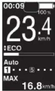 00:09 100 % 23.4 km/h +ECO Auto 1 ... 5 ... MAX 16.8 km/h