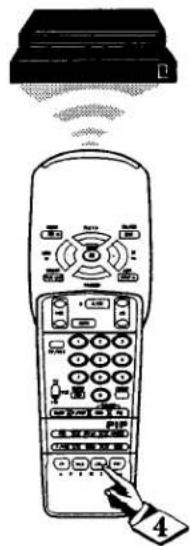 Diagram of a remote control device with labeled ports and a finger pointing to the control panel, showing wireless signal connections above.