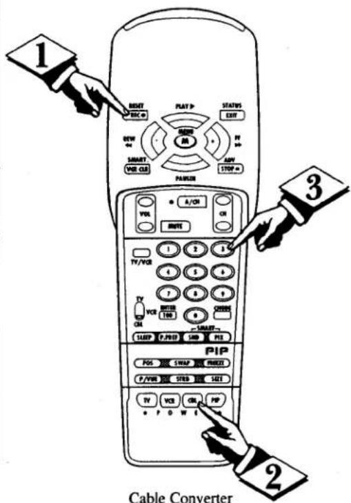 1 RESET REF: PLAY P STATUS EXIT SET SMAR VBR CLE PARISER 3 A/ON PUL BUTT TV/VBR 1 2 3 4 5 6 7 8 9 VBR CBL SLEEP P/FOLD SIND PIE PIP POS SWAP PRINT P/VBR STD SET TV VBR CBL PIP * P O W I Cable Converter 2