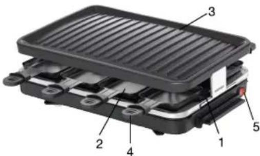 Labeled diagram of a portable electric stove or cooling unit with numbered components