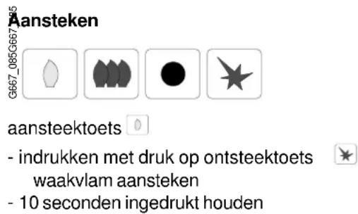 Aansteken G667_085G667 aansteektoets - indrukken met druk op ontsteektoets waakvlam aansteken - 10 seconden ingedrukt houden