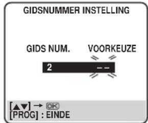 GIDSNUMMER INSTELLING GIDS NUM. VOORKEUZE 2 -- [▲▼] → OK [PROG] : EINDE