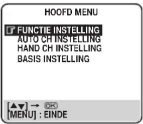 HOOFD MENU FUNCTIONIE INSTELLING AUTO CH INSTELLING HAND CH INSTELLING BASIS INSTELLING [▲▼] → OK [MENU] : EINDE