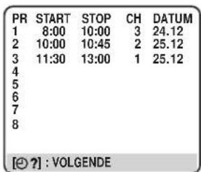 PR START STOP CH DATUM 1 8:00 10:00 3 24.12 2 10:00 10:45 2 25.12 3 11:30 13:00 1 25.12 4 5 6 7 8 [© ?] : VOLGENDE