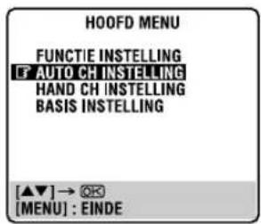 HOOFD MENU FUNCTIE INSTELLING AUTO CH INSTELLING HAND CH INSTELLING BASIS INSTELLING [▲▼] → Ⓧ [MENU] : EINDE