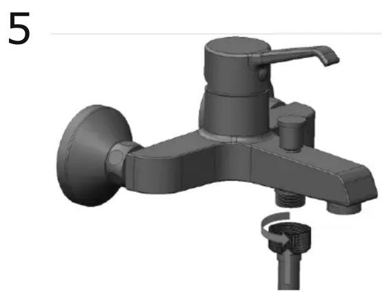 3D rendered image of a bathroom faucet with handle and valve (no text or symbols)