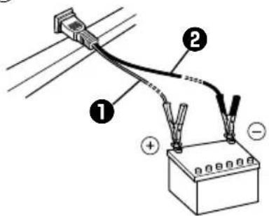 Diagram showing a cable or wire connection with labeled components and polarity indicators