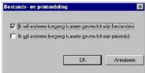 Bestands- en printerdeling ✓ Ik wil anderen loegeng kunnen geven tot min bestanden ✓ Ik wil anderen loegeng kunnen geven tot min pinlels OK Amuleen