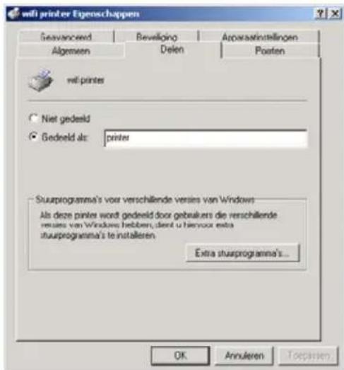 wif printer Epenschappen Severanceerd Beveliging Apparaatinstellingen Algemeen Delen Posten wif printing Niet gedeld Gedeeld als: printer Stuurprogramma's voor verschillende versies van Windows Als deze pinter wordt gedeld door gebruikers die verschillende versies van Windows hebben, dan't u hiervoo…