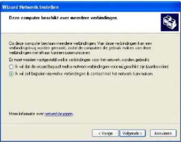 Wizard Netwerk instellen Deze computer beschikt over meerdere verbindingen. Op deze computer bestaan meerdere verbindingen. Van deze verbindingen kan een verbindingzeug worden gemaakt, zadaat de computers die gebruik maken van deze verbindingen mel elkaar kunnen communicieren. Er moet worden vastgev…