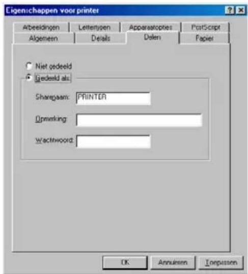 Eigenichappen voor printer Abbeedingen Letterpen Apparastopties PostScript Algemeen Details Delen Papier Niet gedeeld Gedeeld als: Sharepaam: PRINTER Qprinting: Wachtwood: OK Annulien Compassen