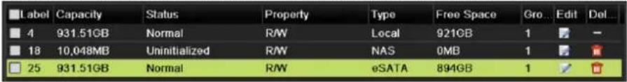 Label Capacity Status Property Type Free Space Gro... Edit Dol... 4 931.51GB Normal R/W Local 921GB 1 - 18 10,048MB Uninitialized R/W NAS 0MB 1 25 931.51GB Normal R/W eSATA 894GB 1