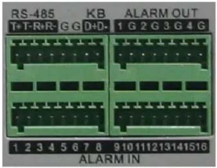 RS-485 KB ALARM OUT T+T-R+R-G G D+D- 1 G 2 G 3 G 4 G 1 2 3 4 5 6 7 8 9 10 11 12 13 14 15 16 ALARM IN