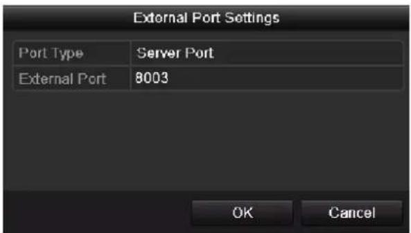 External Port Settings Port Type Server Port External Port 8003 OK Cancel