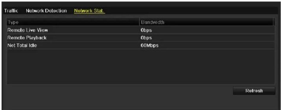 Traffic Network Detection Network Stat Type Bandwidth Remote Live View 0bps Remote Playback 0bps Net Total Idle 60Mbps Refresh
