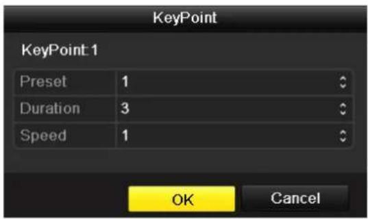 KeyPoint KeyPoint 1 Preset 1 Duration 3 Speed 1 OK Cancel