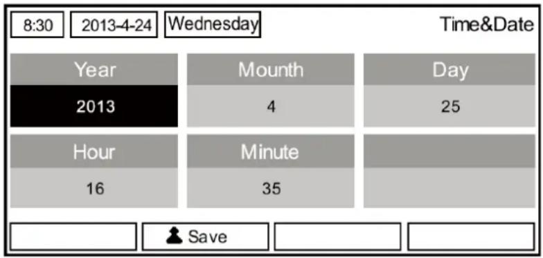 8:30 2013-4-24 Wednesday Time&Date Year Mounth Day 2013 4 25 Hour Minute 16 35 Save