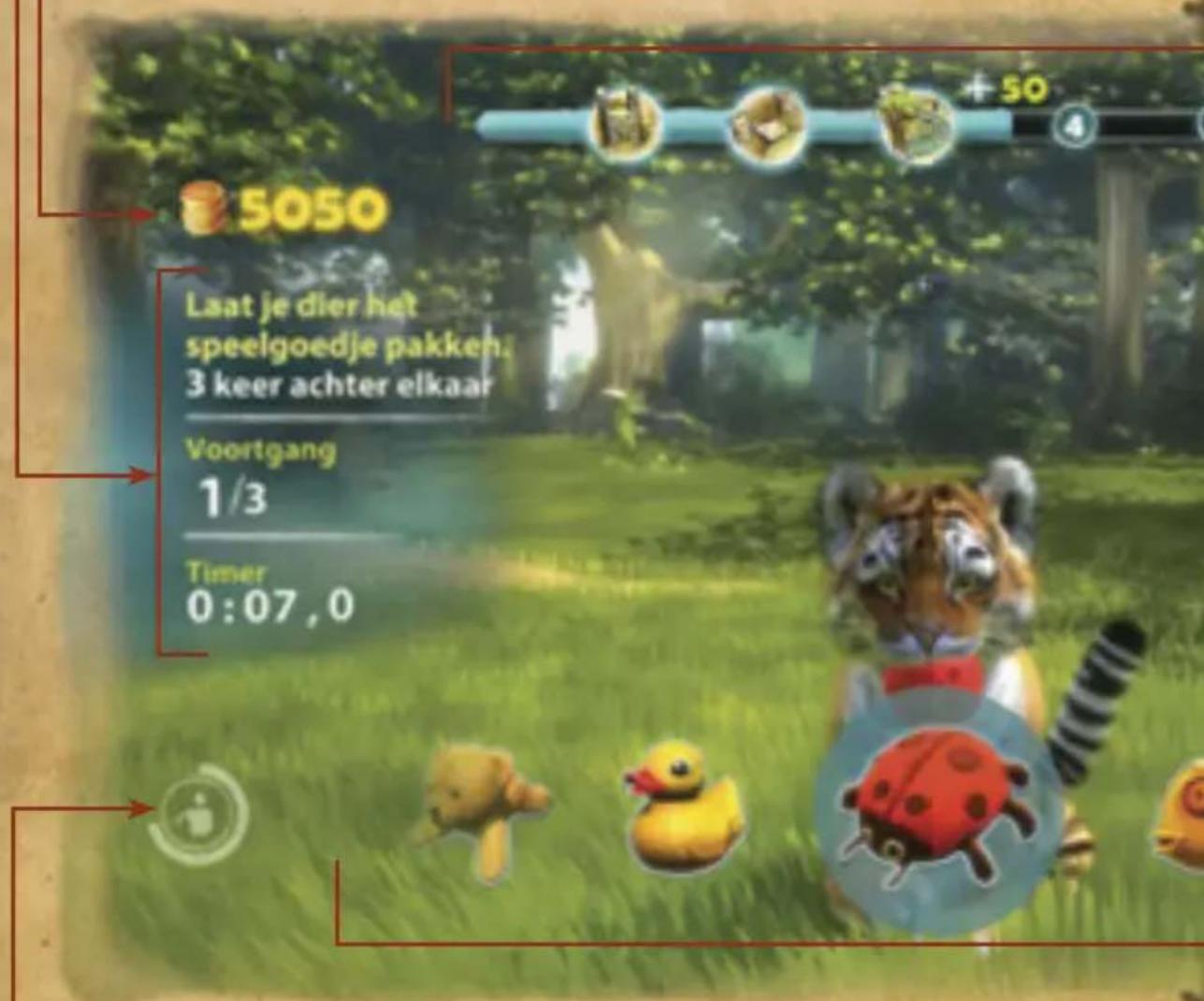 5050 Laat je dier het speelgoedje pakken. 3 keer achter elkaar Voortgang 1/3 Timer 0:07,0
