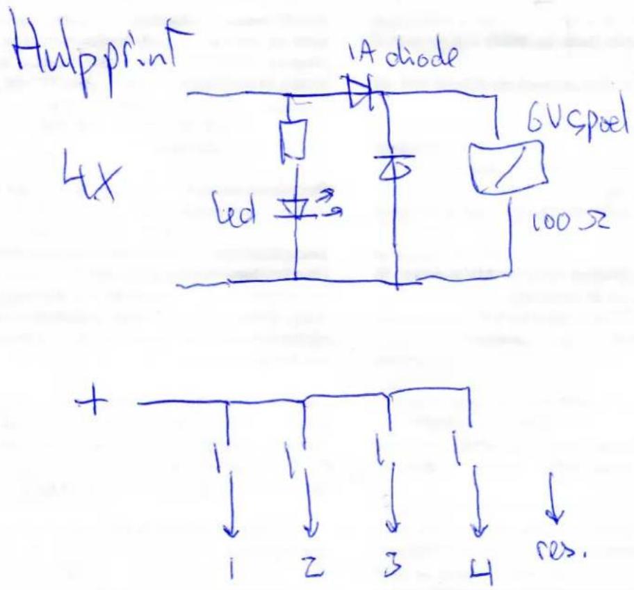 Hulpprint 1A diode 6Vspoel 4x led 100 Ω + ↓ ↓ ↓ ↓ i 2 3 4 res.
