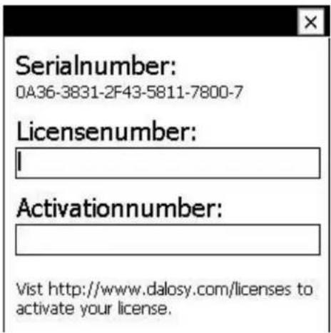 Serialnumber: 0A36-3831-2F43-5811-7800-7 Licensenumber: Activationnumber: Visit http://www.dalosy.com/licenses to activate your license.