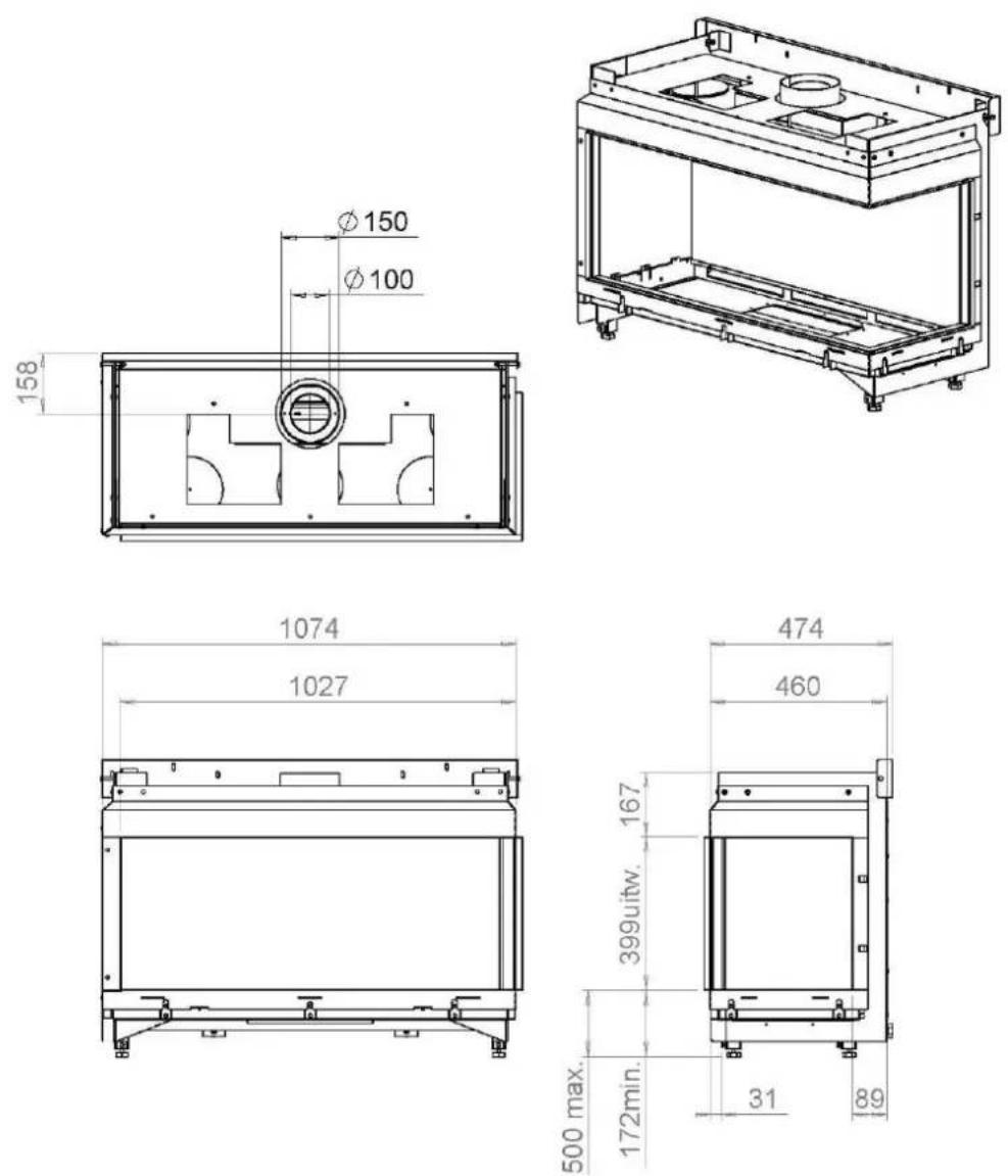 FABER Duet L - Maattekening toestel rechter uitvoering - 1