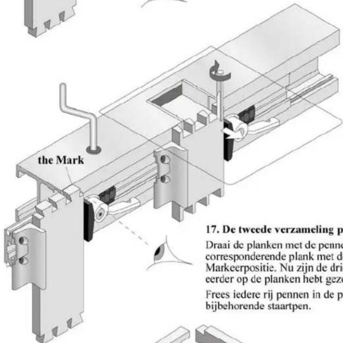 the Mark 17. De tweede verzameling p Draai de planken met de penne corresponderende plank met de Markeerpositie. Nu zijn de dri eerder op de planken hebt geze Frees iedere rij pennen in de pe bijbehorende staartpen.