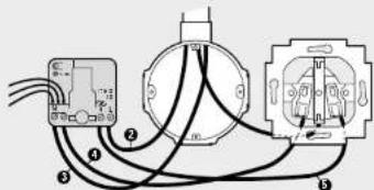 Electrical wiring diagram showing connections between three components with numbered labels