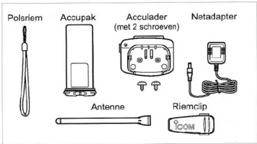 Polsriem Accupak Acculader (met 2 schroeven) Netadapter Antenne Riemclip