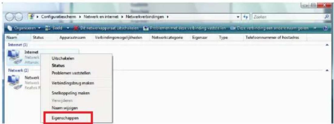 Configuratieschem → Netwerk en internet → Netwerkverbindingen → Organiseren → Beeld → Dit netwerkapparaat uitschakelen → Problemen met deze verbinding vaststellen → Deze verbinding een andere naam geven → Naam Status Apparaatnaam Verbindingsmogelijkheden Netwerkcategorie Eigenaar Type Telefoonnummer…