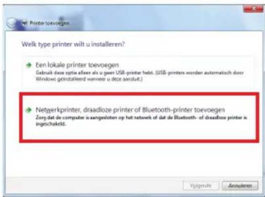 Printer toevoegen Welk type printer wilt u installeren? • Een lokale printer toevoegen Gebruik deze optie alleen als u geen USB-printer habt. (USB-printers worden automatisch door Windows geinstalkend winner u deze andersuit.) • Netyerkprinter, draadloze printer of Bluetooth-printer toevoegen Zorg d…
