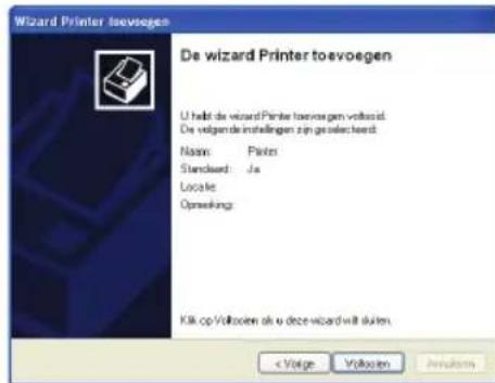 Wizard Printer toevoegen De wizard Printer toevoegen U heeft de wizard Printer toevoegen voibassid. De uitgand de instellungen zijn geleverheid: Name: Printer Standard: Ja Localit: Opswking: Kik op Vulklozen als u deze wizard wil skuten < Volge Vulklozen Perulink