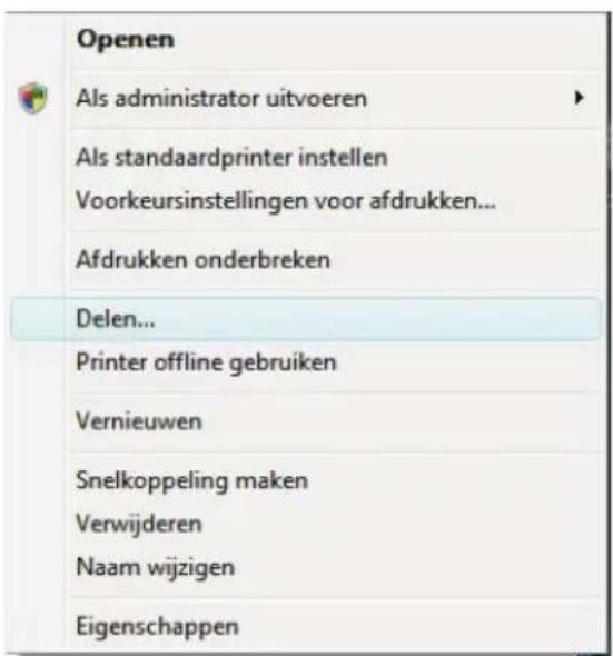 Openen Als administrator uitvoeren Als standaardprinter instellen Voorkeursinstellingen voor afdrukken... Afdrukken onderbreken Delen... Printer offline gebruiken Vernieuwen Snelkoppeling maken Verwijderen Naam wijzigen Eigenschappen