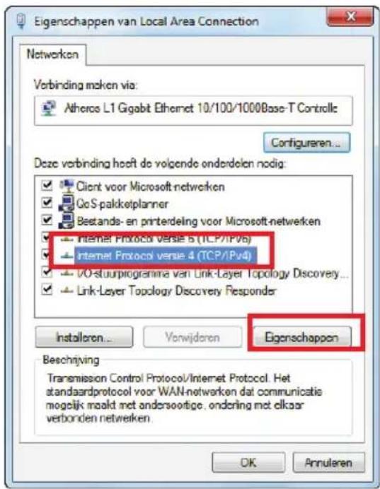 Eigenschappen van Local Area Connection Netwerken Verbinding maken via: Atheros L1 Gigabit Ethernet 10/100/1000Base-T Controlle Configureeren... Deze verbinding heeft de volgende onderdelen nodig: Client voor Microsoft netwerken GoS-pakkeiplanner Bestands- en prnterdeling voor Microsoft netwerken In…