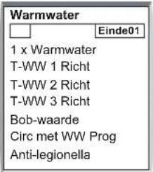Warmwater 1 x Warmwater T-WW 1 Richt T-WW 2 Richt T-WW 3 Richt Bob-waarde Circ met WW Prog Anti-legionella