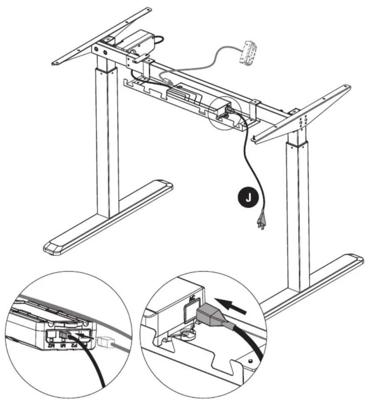 Technical diagram of a mechanical device with labeled components and wiring, including zoomed-in views of internal connectors.
