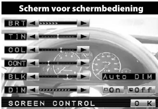 Scherm voor schermbediening BRT TIN COL CONT BLK Auto DIM DIM On Off SCREEN CONTROL 0 K