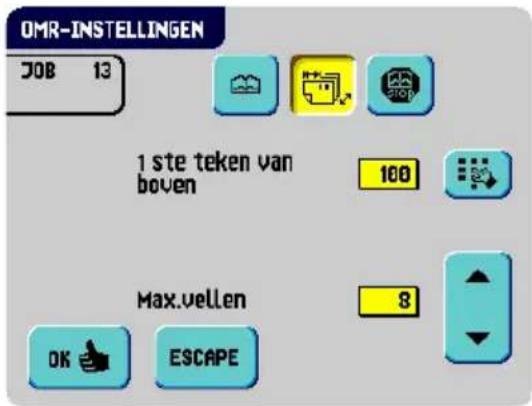 OMR-INSTELLINGEN JOB 13 1 ste teken van boven 100 Max.ellen 8 OK ESCAPE