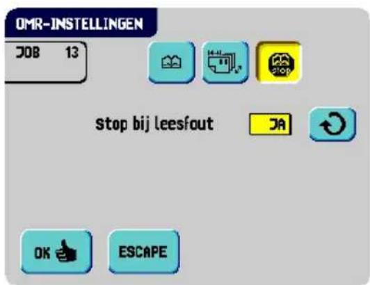 OMR-INSTELLINGEN JOB 13 stop bij leesfout OK ↑ ↓ ESCAPE