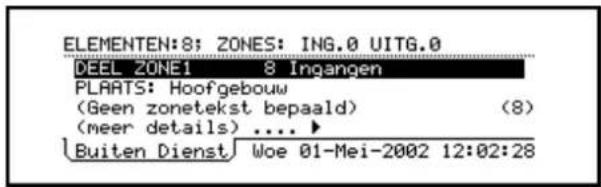 ELEMENTEN:8; ZONES: ING.0 UITG.0 DEEL ZONE1 8 Ingangen PLATS: Hoofgebouw (Geen zonetekst bepaald) (8) (meer details) .... ► Buiten Dienst Woe 01-Mei-2002 12:02:28