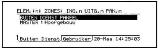 ELEM. :n: ZONES: ING.n UITG.n PAN.n BUITEN DIENST PANEEL MASTER : Hoofgebouw Buiten Dienst Gebruiker 20-Maa 14:25:03