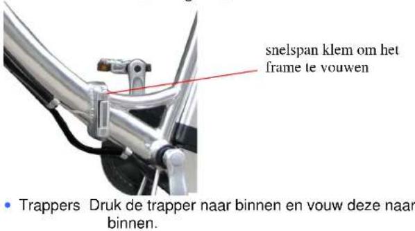 snelspan klem om het frame te vouwen Trappers Druk de trapper naar binnen en vouw deze naar binnen.
