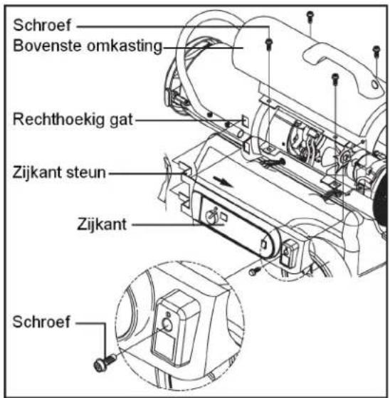 Schroef Bovenste omkasting Rechthoekig gat Zijkant steun Zijkant Schroef
